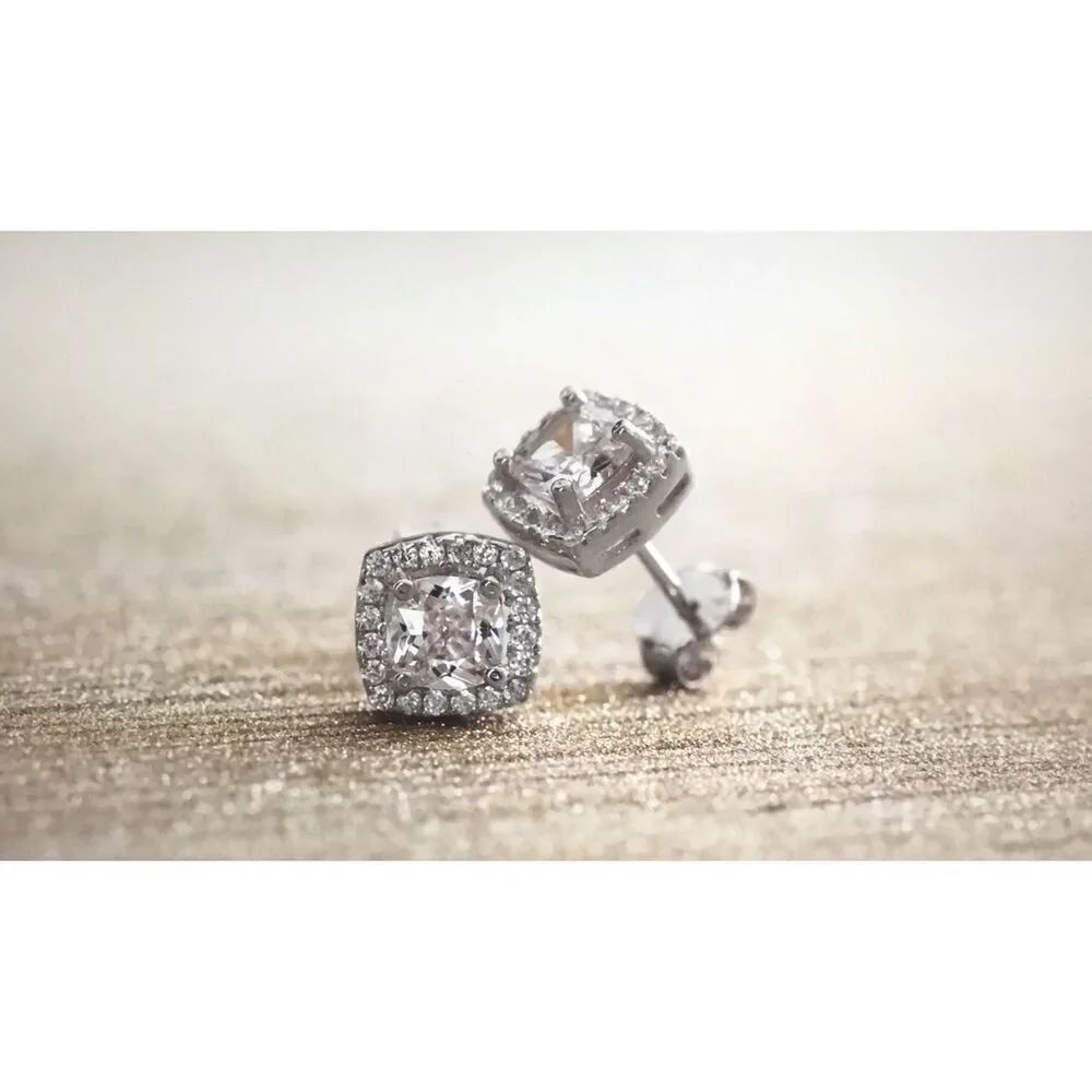 Gorgeous 3.4 Ct. Sim Diamond Square Halo Stud Earrings